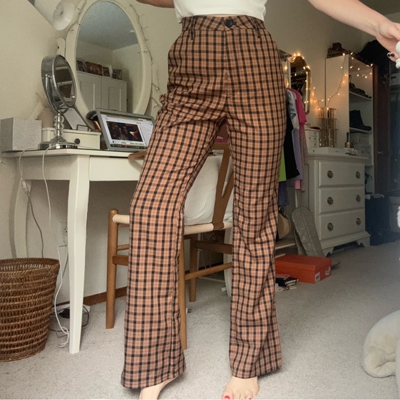 SOLD nwt h&m brown plaid houndstooth pants - Picture 2 of 13